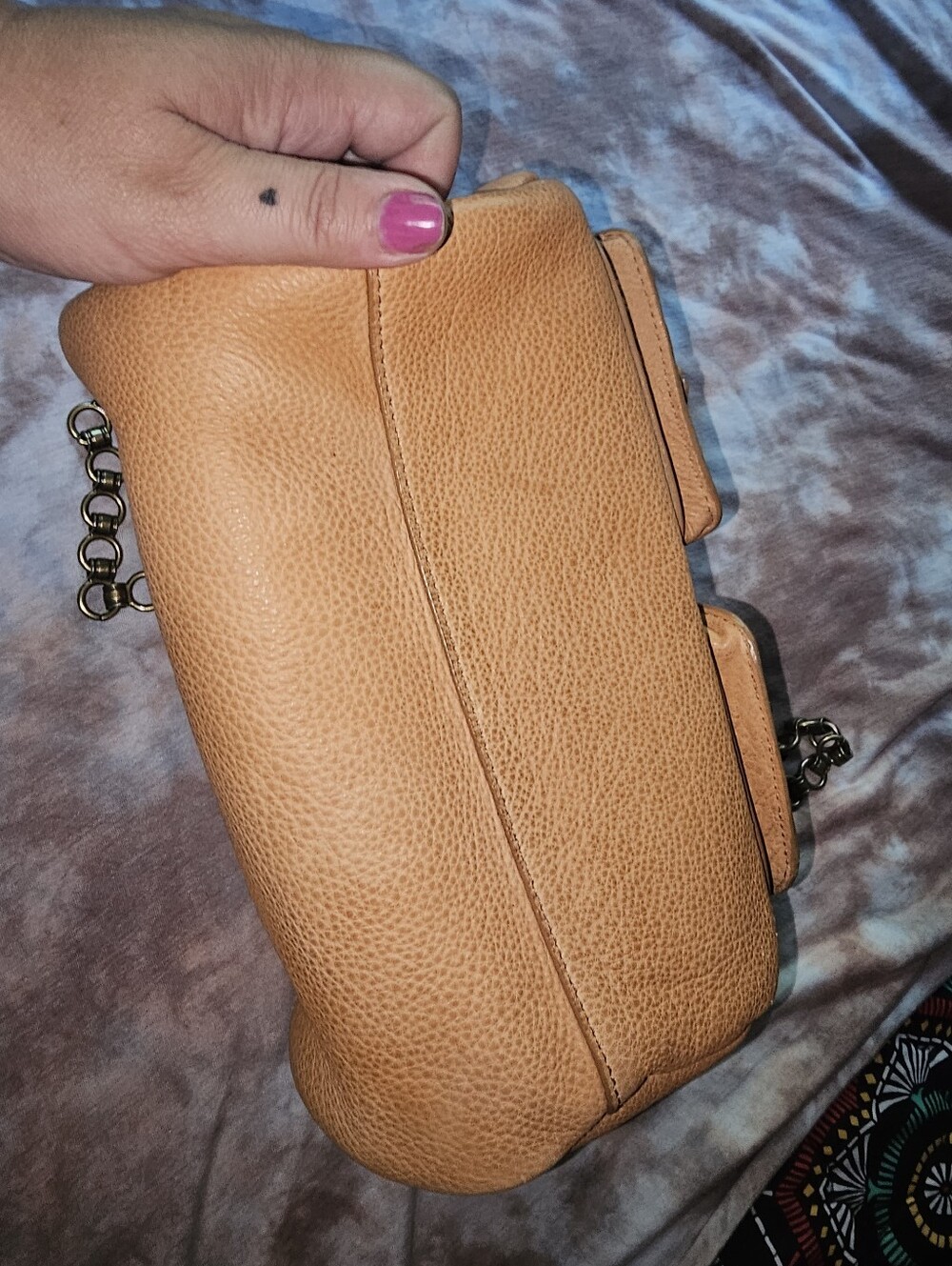 FREE PEOPLE Dylan Duffle Pebbled Leather Buckle Pocket Chain Strap Purse - Picture 4 of 9